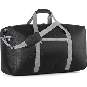 حقيبة 65 لتر سفر قابلة للطي - حقيبة تخزين كبيرة للأمتعة للأمر في Weekender Travel Sport Camping - Black