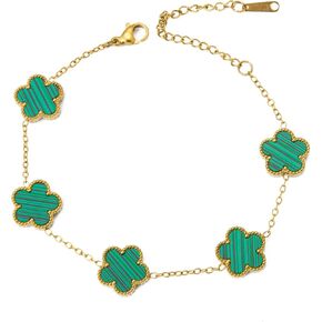 18K Gold Plated Clover Lucky Charm Bracelet for Women - Four Leaf Clover Jewelry Trendy Gift for Her Stainless Steel Fashion