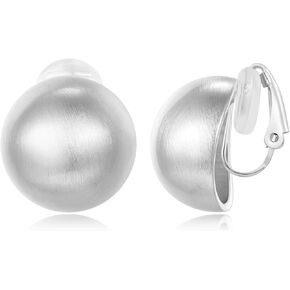 FAMARINE Silver Ball Clip on Earrings for Women Brushed Finish Small Clip Earrings Gift