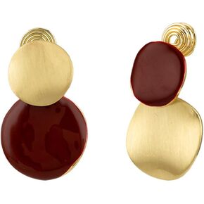 Boho Two Tone Clip On Earrings for Women Unique Gold Red Vacation Non Pierced Dangle Cocktail Earrings Fashion Beach Plus Size Big Statement Jewelry