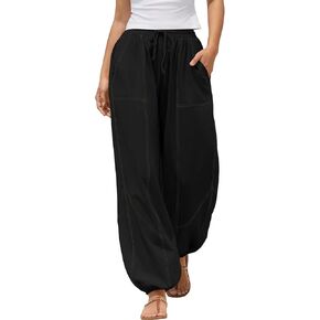 ZAFUL Women Linen Pants Summer Cinch Bottom Wide Leg Drawstring Waist Casual Pant 2025 Travel Vacation Outfits with Pockets