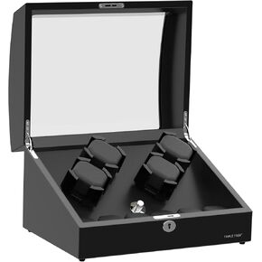 Watch Winder for 4 Automatic Watches, with Extra 6 Watch Storages, Wood Shell Piano Finish, Silent Motor, Flexible Pillow(Triple Tree)