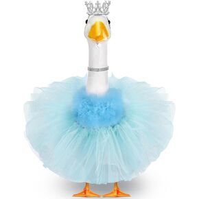 4 أجهزة كمبيوتر Princess Porch Goose Outfit لـ 23 "17" Cement Lawn Goose Crown Necklace Tutu Skirt Feather Trim for Princess Outdoor Garden Lawn Art Decor (Rose Red)