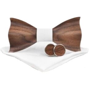 Classy Wooden Bow Ties Kit for Adult Men - Walnut Bowties Wood - Fashion Accessory for Wedding, Prom, Graduation and Birthday