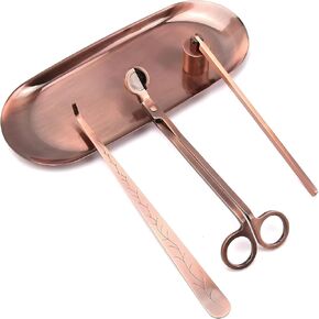 4 in 1 Candle Wick Trimmer Set, Wick Dipper,Candle Snuffer and Wick Trimmer with Candle Tray Holder Stainless Steel (Brush Copper)
