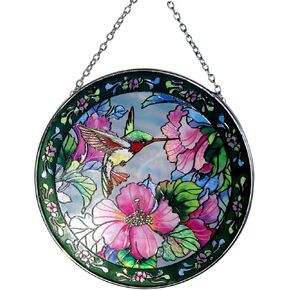 Round Stained Glass Panel Sun Catchers Indoor Window Hangings Ornament for Home Decoration (Tree of Life)