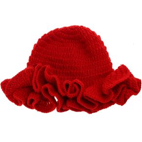 Handmade Crochet Bucket Hat for Woman Teen Outdoor Commute Fisherman Hat Ruffled Brim Winter Windproof Carnival Hat