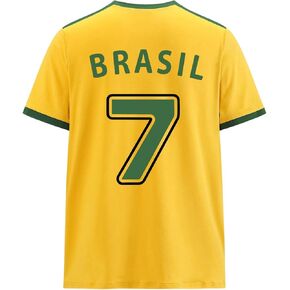 WDIRARA Men's Brazil Soccer Jersey Crew Neck Graphic T Shirt Short Sleeve Ringer Tee