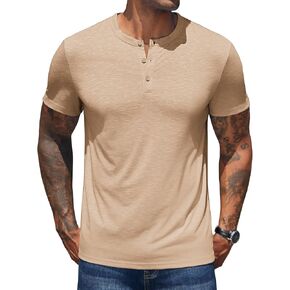 COOFANDY Men's Henley Shirts Short Sleeve Casual Basic Henley Tee Summer Button Lightweight Stretch T Shirts in Kuwait