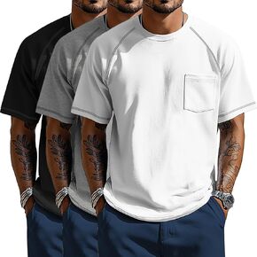 Neer 3 Pack Big and Tall Shirts for Men with Pocket XL-5XL Plus Size Crew Neck Raglan Short Sleeve Summer Casual T Shirts Tee