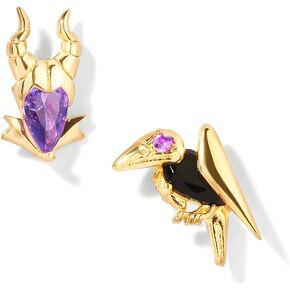 TV Movies Princess Villain Gold-Tone Crystal Stud Earrings, Purple and Black Bird Red Design Earrings Stud