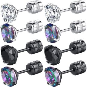 4 أزواج من أقراط Zirconia Zirconia Zirconia للنساء والرجال ، 5A 6 مم من الأقراط الفولاذية الجراحية ، هدايا مجوهرات الأذنين (عيد الأم ، الذكرى السنوية ، الحفلة)