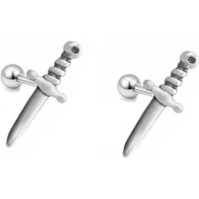 16g Knife Tiny Small Cartilage Tragus Barbell Stud Earrings for Women Men Stainless Steel Personalized Punk Minimalist Dagger Sword Hypoallergenic Piercing Post Screw Back Fashion Jewelry Gifts