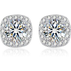 Moissanite Earrings Stud for Women, 925 Sterling Silver 0.5-2 Carat Lab Created Diamond Earring 5mm- 6.5mm Real Moissanite Studs Square Earring for Men Jewelry Gifts for Women
