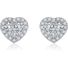 DAYBYDAY Moissanite Earrings for Women, Hypoallergenic 925 Sterling Silver D Color VVS1 Heart/Round/Cushion/Asscher/Square Moissanite Stud Earrings, Lab Created Diamond Earrings for Sensitive Ears