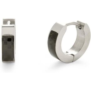 Men's Polished Stainless Steel Black Carbon Fiber Inlay Huggie Earrings, 1/2 inch - Men's Earrings - Carbon Fiber Earrings - Hypoallergenic Earrings for Men - Gift for Boyfriend