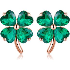 Reffeer Solid 925 Sterling Silver CZ Que Stud arock Clover for Women Teens Shamrock Earrings Studs Leaf Clover in Kuwait