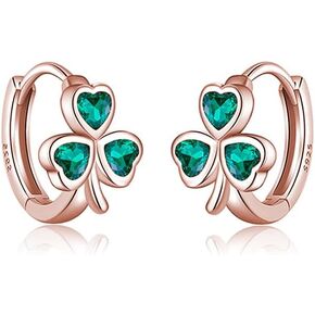 Sluynz 925 Sterling Silver Cz Love Clover Hoop أقراط للنساء Teen Girls Green Shamrock Huggie أقراط للصيف in Kuwait