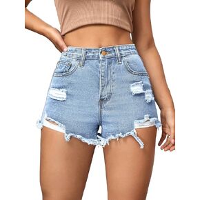 SOLY HUX Women's High Waist Ripped Raw Trim Denim Shorts Casual Summer Short Jeans with Pockets
