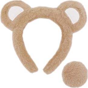 Bear Ears Headband and Tail Set for Women, Cosplay Halloween Animal Costume Accessories