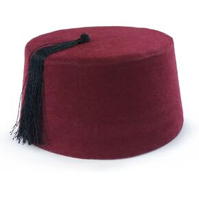 EDUS Dr. Who Turkish Shriner Fez Hat Felt, Arabian Moroccan Aladdin Abu Costume Tassel Accessory, Fez Hats With Black Tassel