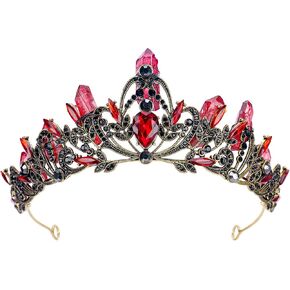 Red Raw Crystal Crown for Women - Gothic Headpiece Red Crystal Rhinestone Headband, Vintage Princess Crown Vampire Queen Prom Tiaras for Women Halloween Costume Birthday Cosplay Accessories