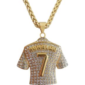 Soccer Jersey 7 Pendant Portugal-7 Necklace Chain 24'' Big Chain Gold-plated Rock No. 7 Football Chain for Men, Soccer Players Jersey Number 7 Hip Hop Soccer Necklace