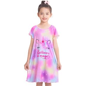 MHJY Girls Lightgown ، Summer Kids PJs ، Disual Sleep Dress Lightgowns for Girls 3-10 Years