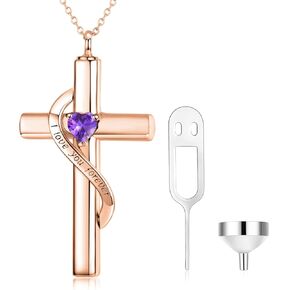 SOULMEET Personalize Solid 10k 14k 18k Real Gold Birthstone Cross Locket for Ashes, Simulated Gemstone Cross Urn Necklaces with Gold Chain Keepsake Cremation Jewelry