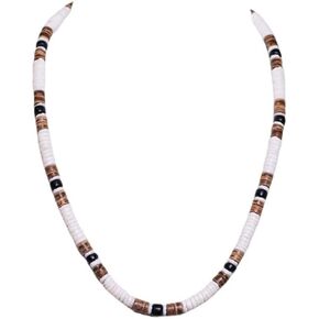 BlueRica Puka Shell, Tiger Brown & Black Coconut Beads Necklace (18 Inches)