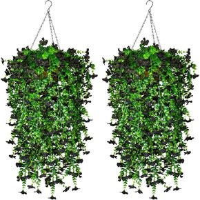 4 Pack Black Artificial Hanging Flowers Silk Daisy Faux Halloween Plants for Outdoor and Indoor Fall Decor UV Resistant Real Long Trailing Vines for Front Door Porch Planter Urn(Basket Not Included)
