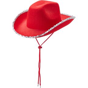 Sequins Brim Hat for Women Cowgirl Hat Wedding Party Props Bachelorette Party Western Hat for Bridal Pink