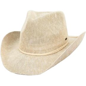 C.C Sparkly Sequin Cowboy Hat with Suede String Trim, Pastel Beige