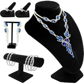 6 Pcs Velvet Jewelry Display Set- Velvet Necklace Bust Holder Mannequin Bust & T-Bar 2 T Shape Earring Stand 2 Velvet Ring Finger Jewelry Holder Bracelet Organizer for Jewelry Showcase