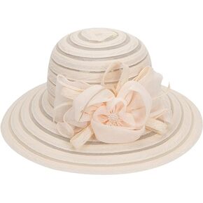 Women-Organza-Kentucky Sun Hats-Summer-Wide-Brim-Flower-Church-Hats for Tea Party Bridal Wedding Dress-Derby Hat