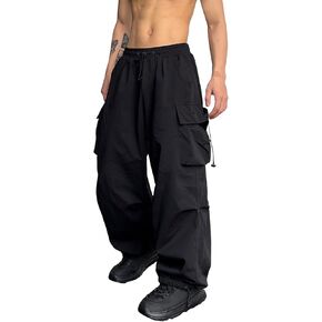 OYOANGLE Men's Cargo Pants Elastic Waist Flap Pockets Hip Hop Baggy Harem Pants