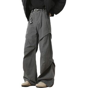 Men's Y2K Wide Leg Baggy Cargo Sweatpant Loose Hip Hop Ruched Techno Parachute Pants Streetwear