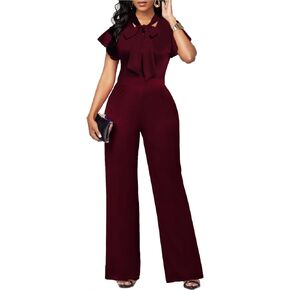 WanMem Jumpsuits for Women Ruffled Sleeveless Romper V-Neck High Waist Loose Long Wide Pants Jumpsuit