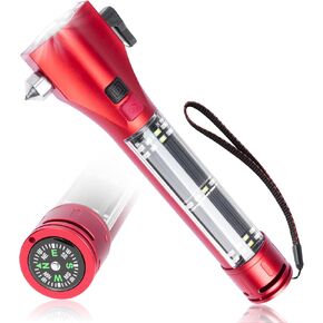 17-in-1 Car Emergency Flashlight - Window Breaker Hammer & Seat Belt Cutter - Mobile Power, Rechargeable, Rescue Alarm, Compass, Magnet, Car Safety Tool for Outdoor, 8.2'' Black