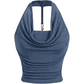 SOLY HUX Women's Halter Tops Draped Front Sleeveless Backless Y2K Crop Sexy Cami Tops Going Out Summer Outfits