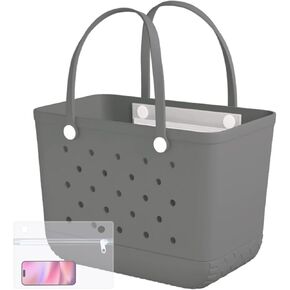 X-Large Rubber Beach Bag Tote Waterproof Tote Bag with Zipper Pocket Modern Travel Tote Bag Sports Beach (Gray, X-Large)