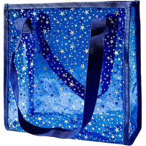 Transparent Tote Bag with Stars Pattern Print, Large Capacity Shopping Bag, Reusable Bag 10 x 9.8×3.9 inches