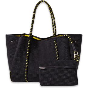 Large Neoprene Tote Bag for Women - PVC Dotted Everyday Designer Handbag - Travel Work Beach - Pockets, Zipper Pouch