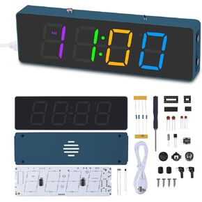 Soldering Practice Kit,4-Digit Digital Alarm Clock Kit with RGB Colorful Modes,Large Diplay DIY Clock Soldering Project Kit for Students and Beginners Soldering and Learning Home Office Use