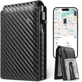 تعمل Auskang Smart Wallet للرجال الذين يعانون من تعقب ، مع Apple Find My ، Leather Leather Slim Pop Up Wallet للرجال مع مقطع المال ، حظر RFID ، حامل بطاقة الائتمان ، وليس من أجل Android ، Black