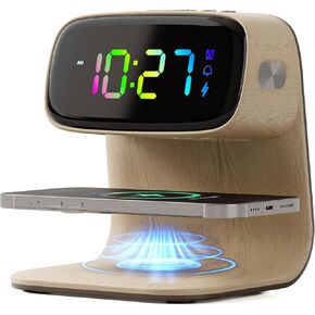 Digital Alarm Clock with Wireless Fast Charging Station 15W Touch Smart Lamp for Bedside,3 Colors Nightlight Adjustment Night Lamp for Living Room,Bedside,Heavy Sleepers (White+Cable&Adapter)