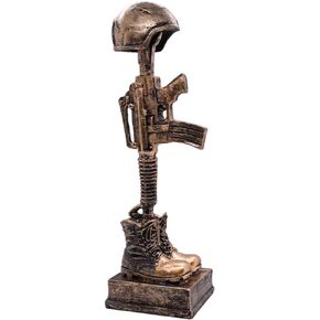 VILLAGE GIFT IMPORTERS Fallen Soldier Battlefield Cross Statue | 12" Tall | Indoor Figurine for Vets and Military Families | Memorial Day