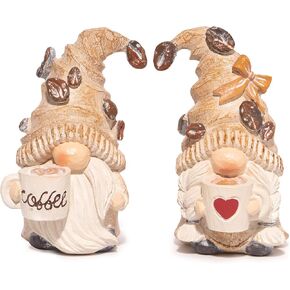Hodao Handcrafted Coffee Gnomes Couple Statue - Vintage Resin Sculpture with Coffee Beans & Heart Cup, Coffee Bar and Home Table Decor, Gifts for Coffee Lovers, 50+ Relaxation Lifestyle Symbol