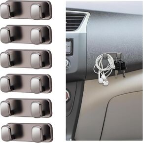 Car Mini Hooks Key Holder for Car Sticky Hook Interior Dashboard Adhesive Hanger Hooker Multi Storage for Keys Mask Cable Earphone Metal 6 PCS