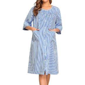 SWOMOG House Dress for Women Snap Front Dusters for Women with Pockets 3/4 Sleeve Nightgown S-XXXL